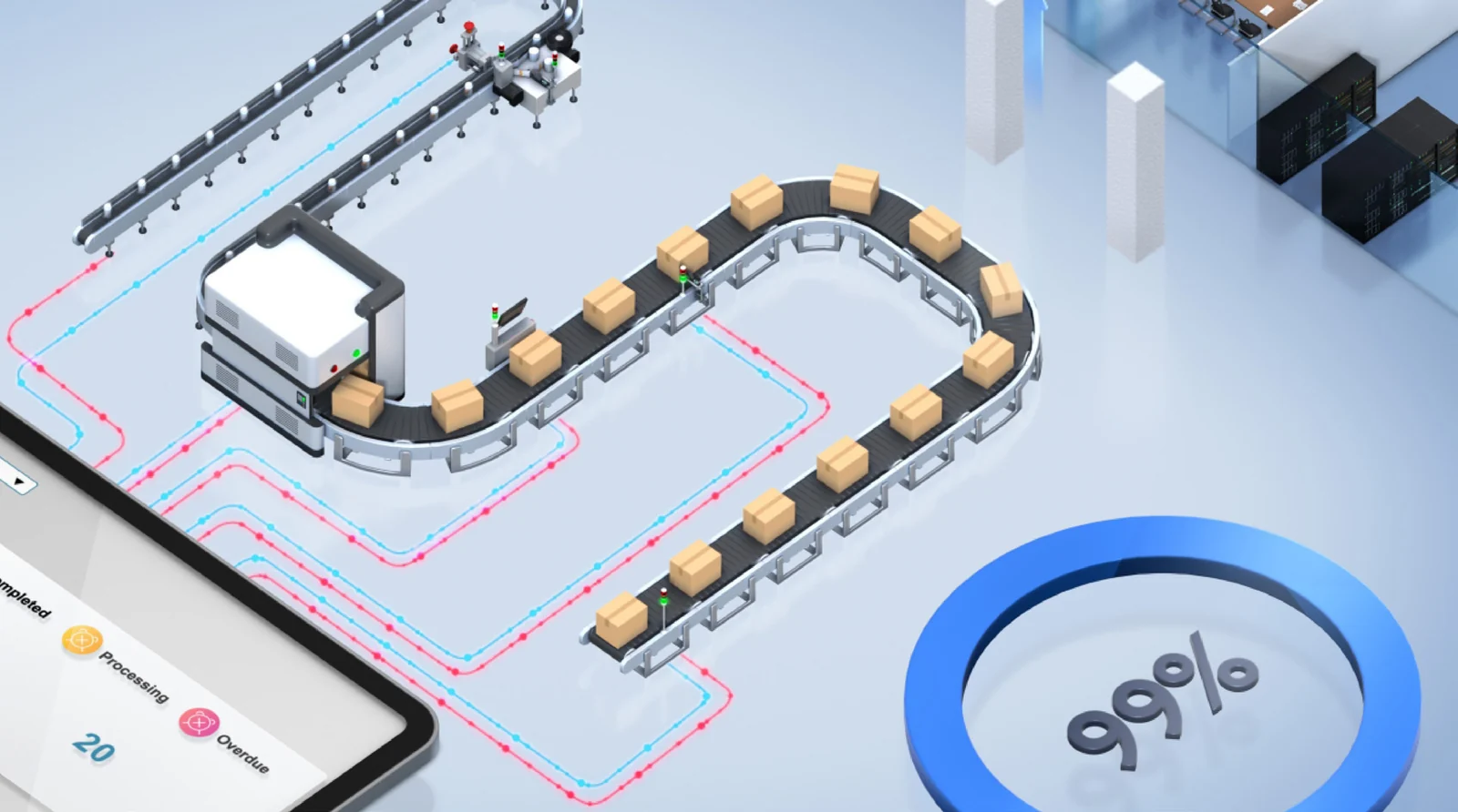 Anser Xonnect steuert eine Produktionslinie – Dashboard, verbundener Drucker und Live-Analysen