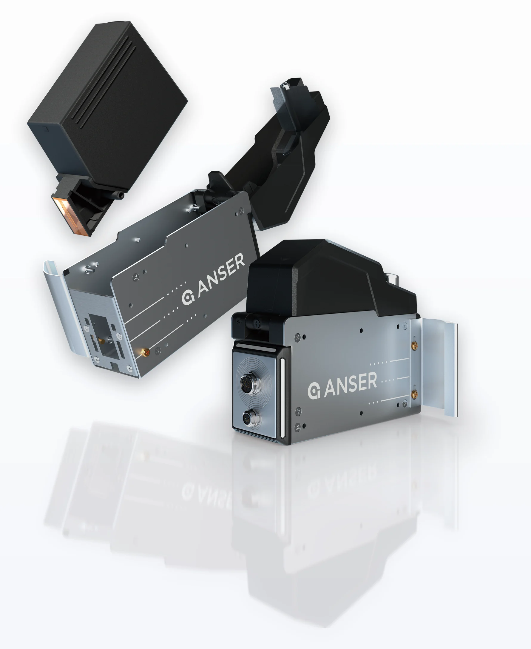 Anser Odyssey XL 1-inch thermal inkjet printhead with its bulk ink module, shown from two angles